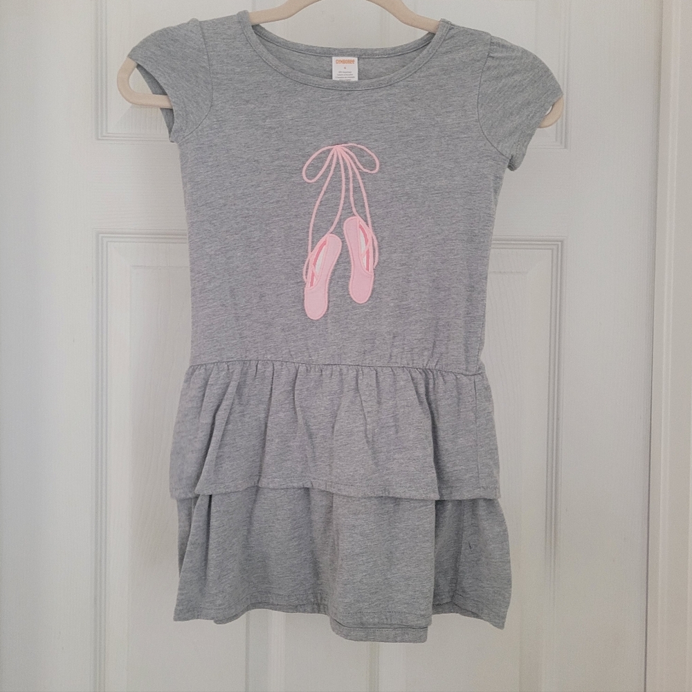 Gray Dress with Pink Ballet Shoes Design